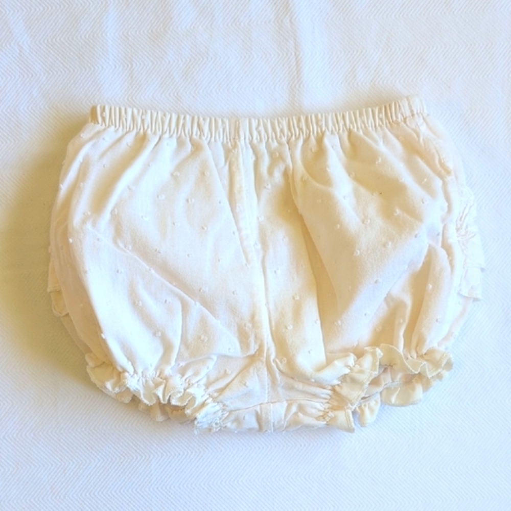 ivory swiss dot lined diaper cover bloomers bubble shorts with ruffle 3-6 months